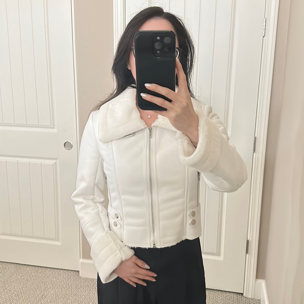 Faux leather and fur moto jacket